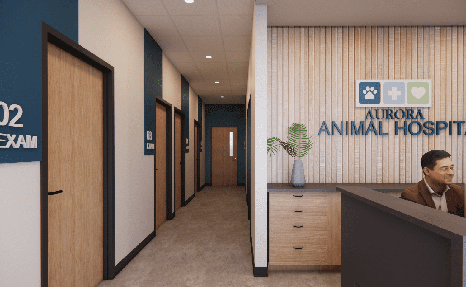 front desk and lobby at aurora animal hospital