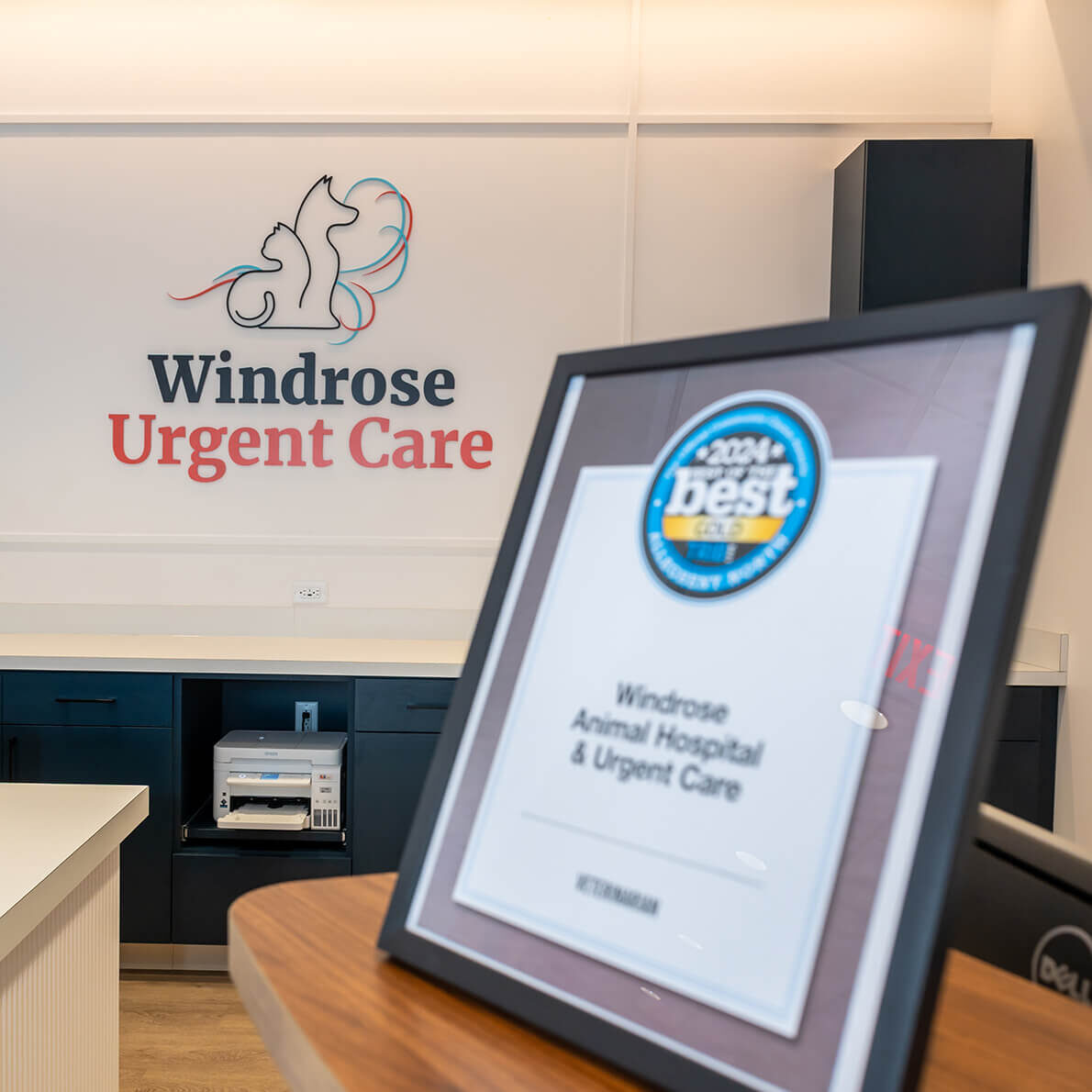 Windrose Award Plaque sitting by front reception counter